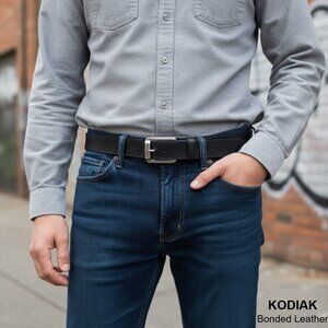 Kodiak Men’s Black Bonded Leather Antique Brass Hardware Belt, Size: 40/100